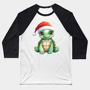 Green Sea Turtle in Santa Hat Baseball T-Shirt